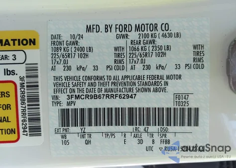 2024 Ford Bronco Sport Big Bend from USA, damaged, VIN 3FMCR9B67RRF62947